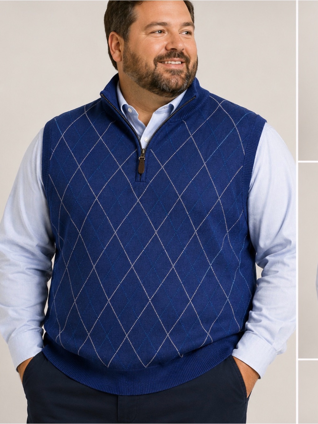 Smith & Tweed Argyle Quarter Zip Sweater Vest Xxl Blue Cotton Cashmere Blend